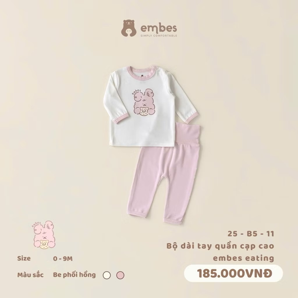 EMBES - Bộ dài tay quần cạp cao embes Eating(0-9M)