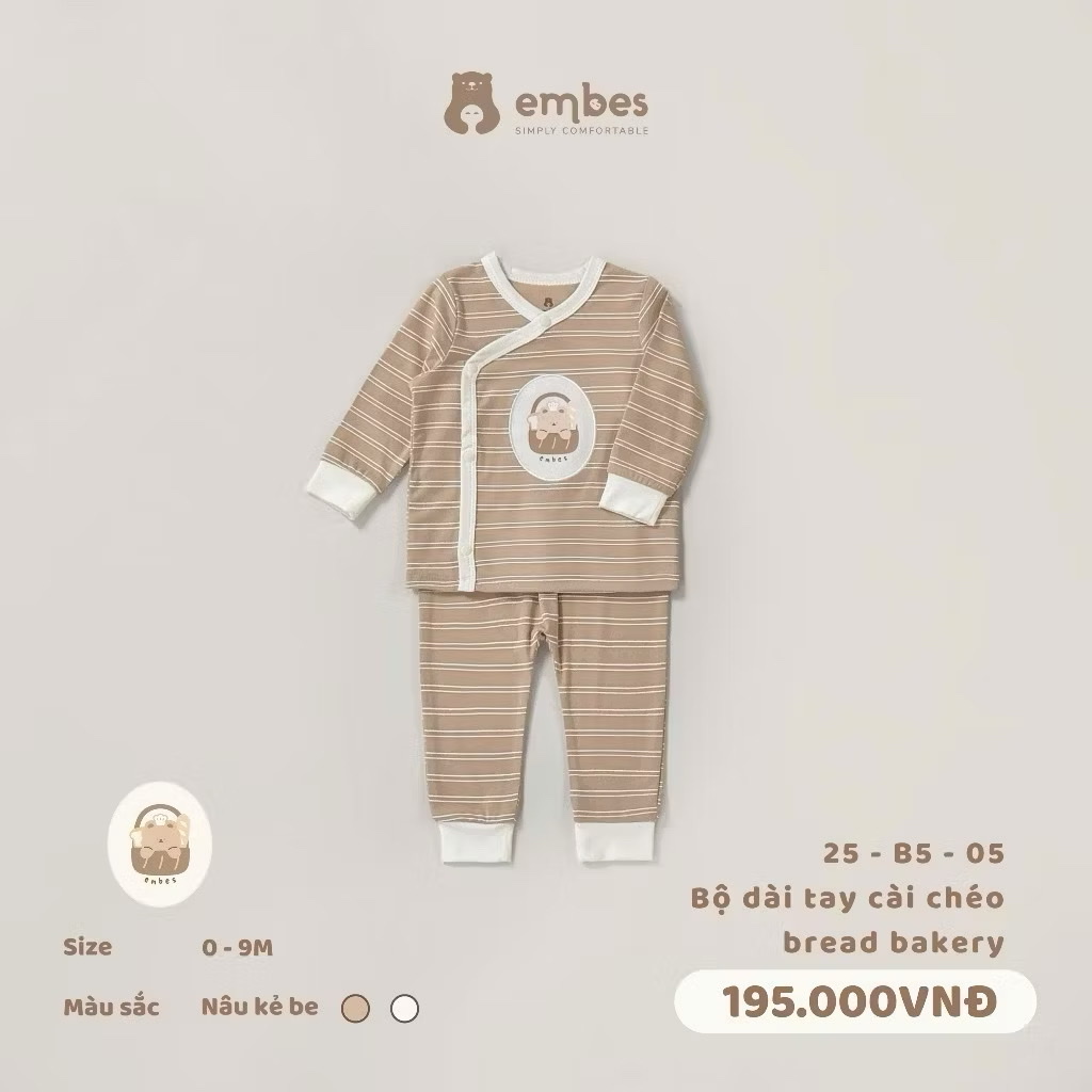 EMBES - Bộ dài tay cài chéo bread bakery(0-9M)