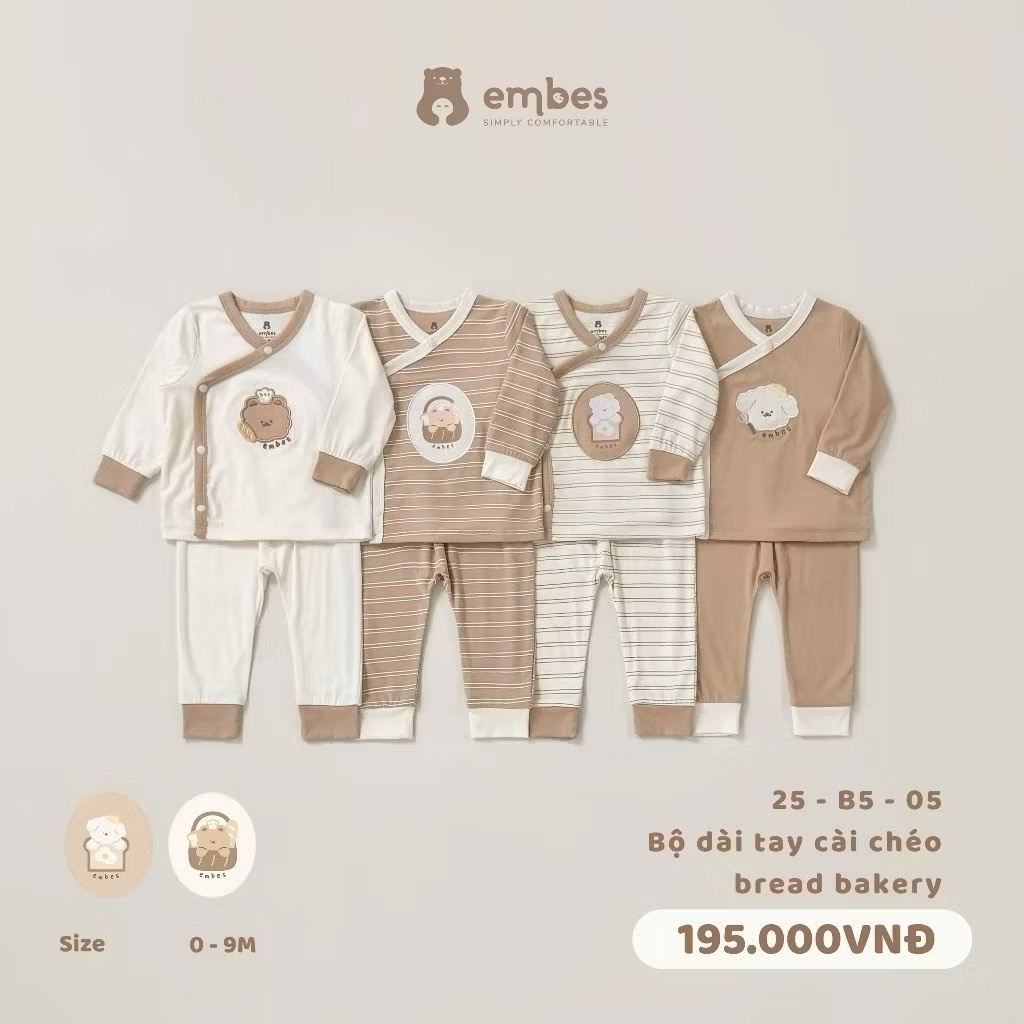 EMBES - Bộ dài tay cài chéo bread bakery(0-9M)