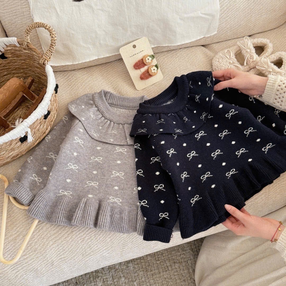 BK - Áo len bèo nơ xám(90-130)