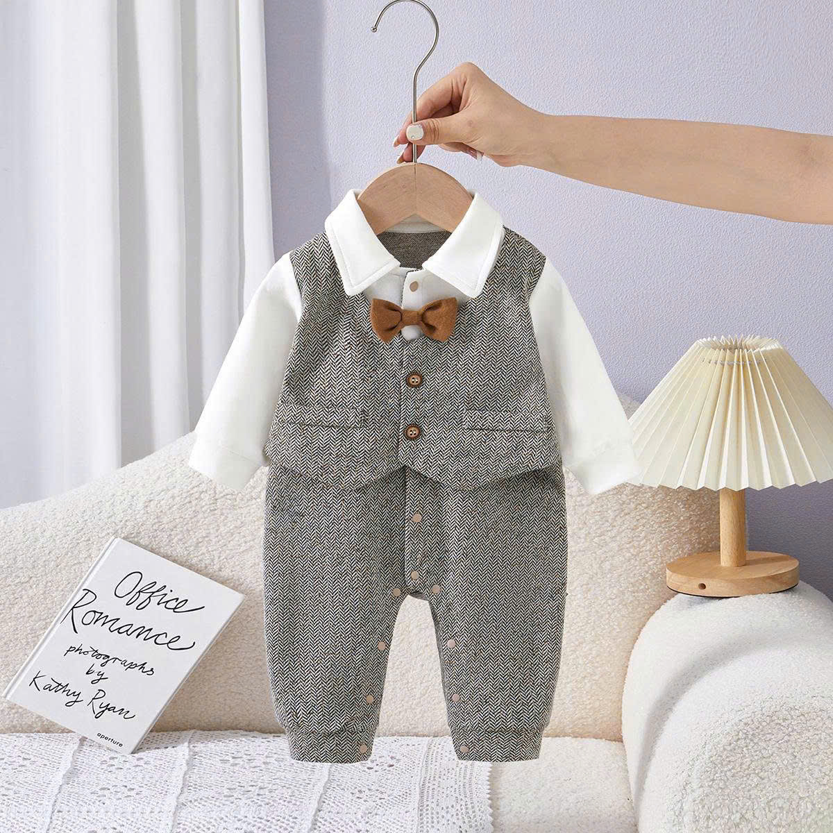 JS - Body công tử gile kẻ nâu xám+nơ(66-80)