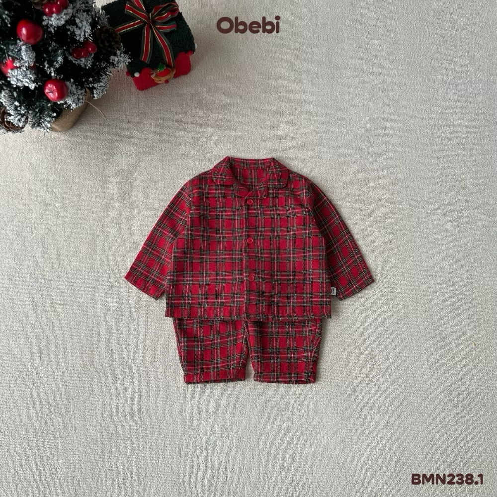 OBEBI - Bộ mặc nhà Pyjama em bé hoạ tiết kẻ(73-120)