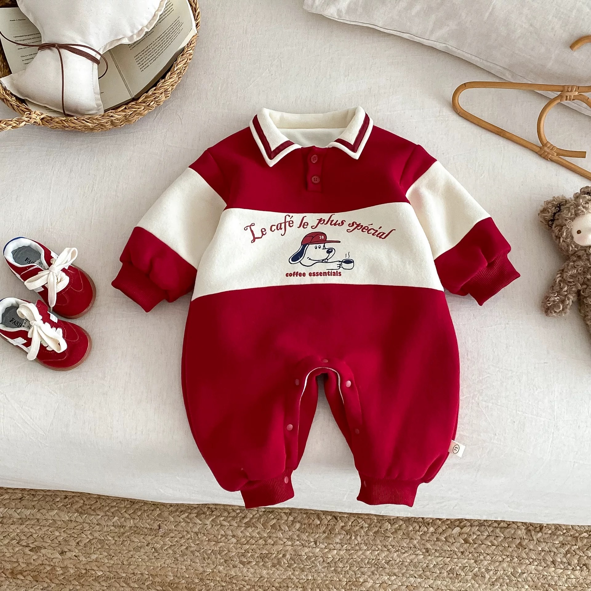 Bk - Body nỉ cổ POLO lót nhung in cún(66-90)