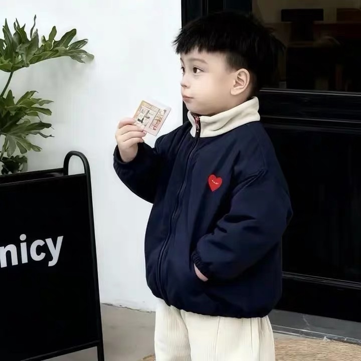 BK - Áo khoác 2 mặt lót lông thêu tim(90-140)