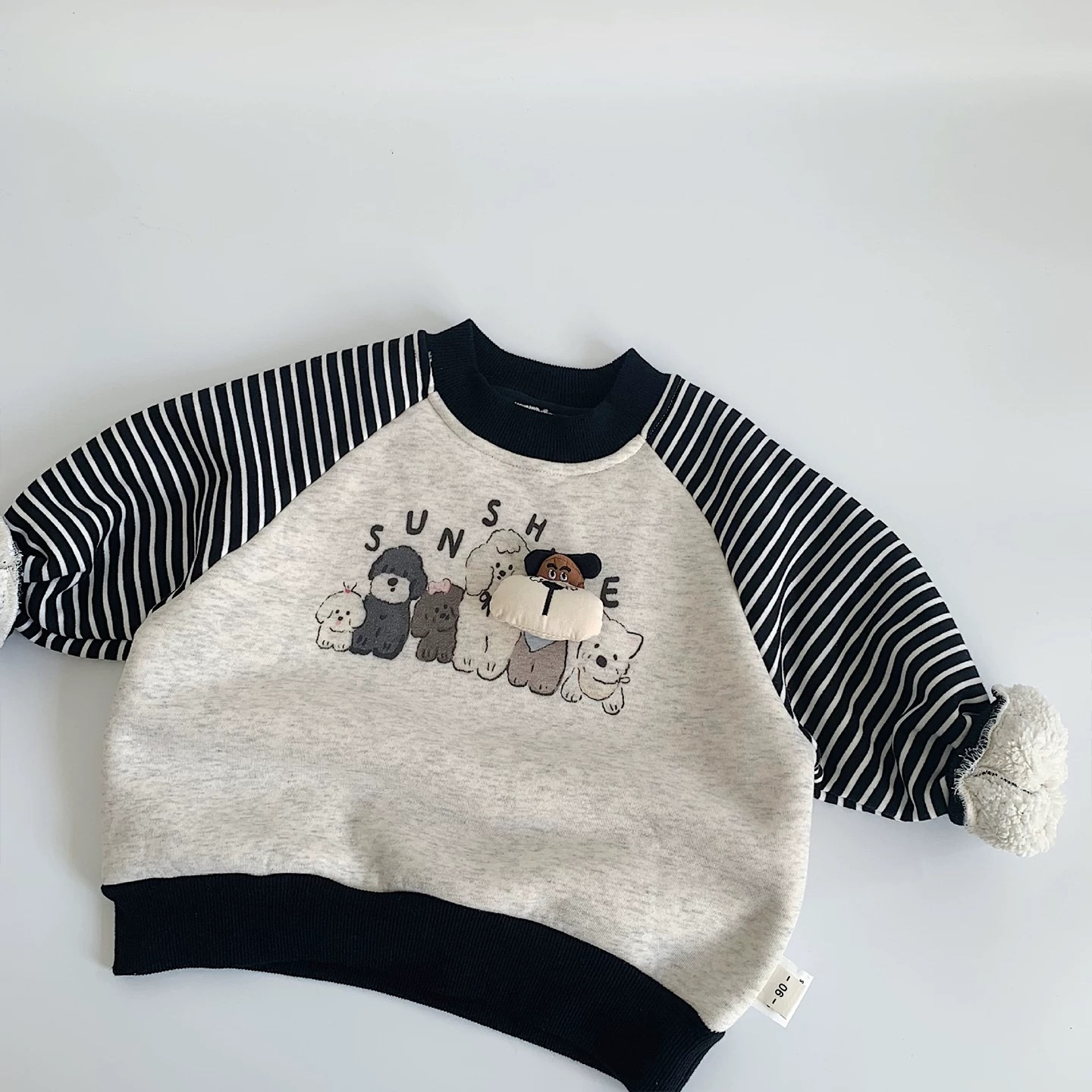 TL - Áo nỉ lót lông in úcn phối tay kẻ(90-140)