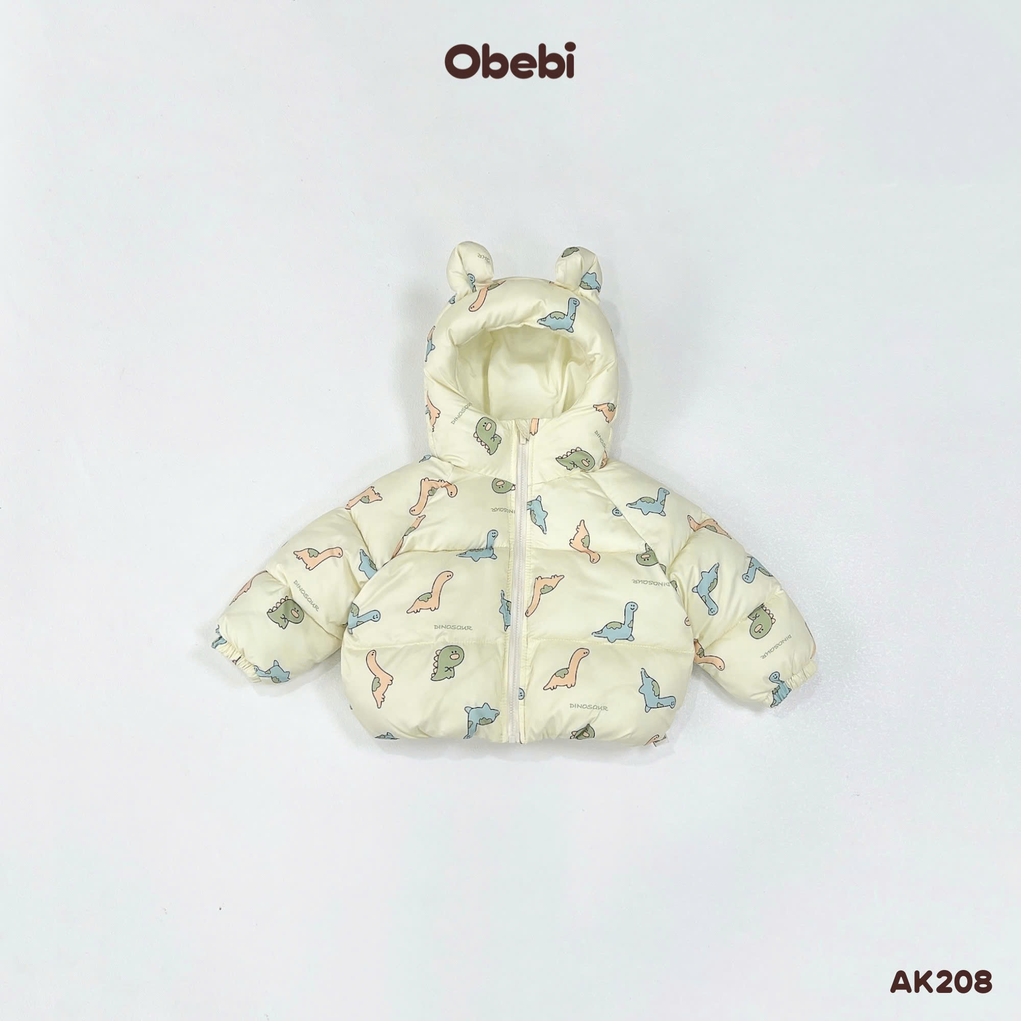 OBEBI - Áo khoác phao tai gấu in hoạ tiết(73-120)