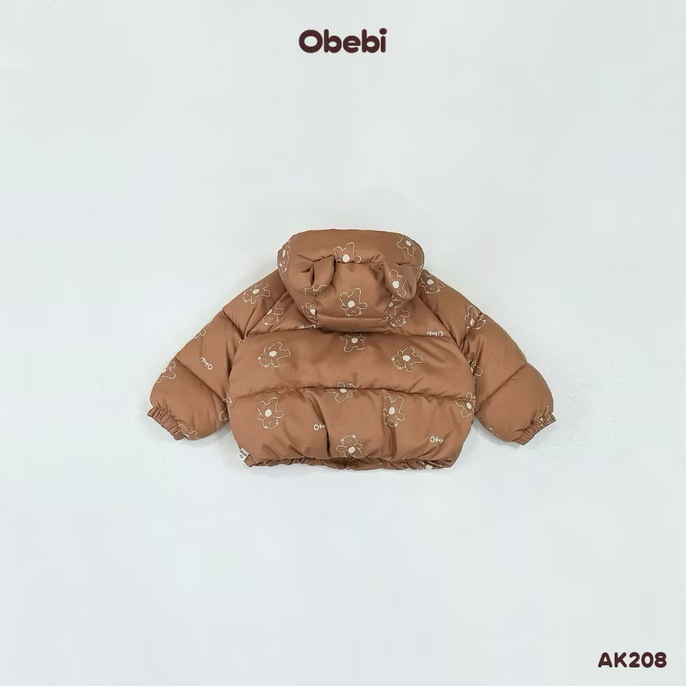OBEBI - Áo khoác phao tai gấu in hoạ tiết(73-120)