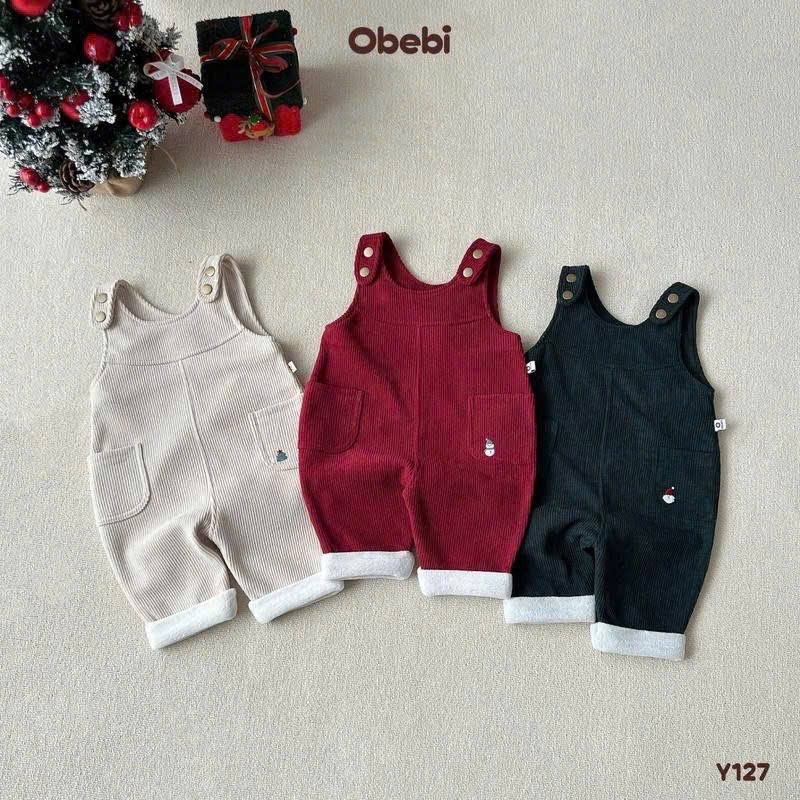 OBEBI - Quần yếm nhung tăm lót lông thêu túi(73-110)