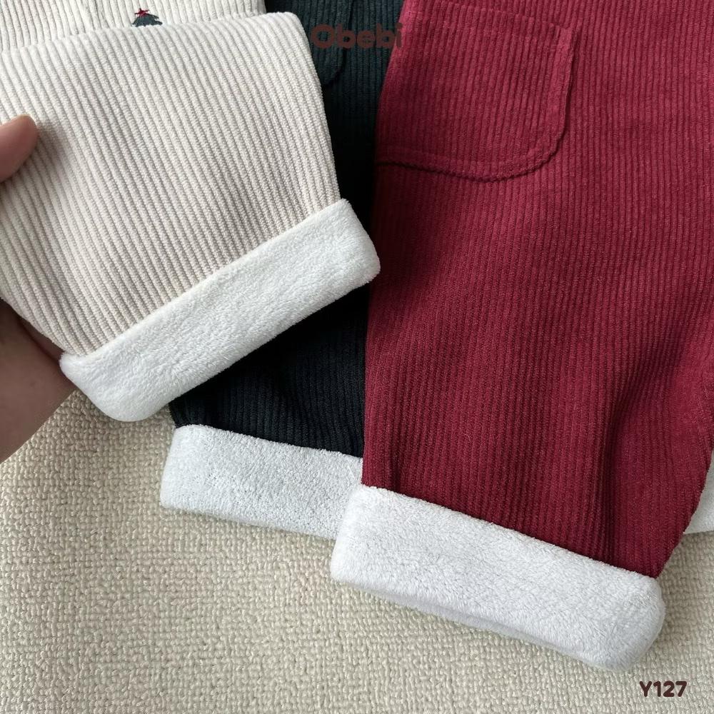 OBEBI - Quần yếm nhung tăm lót lông thêu túi(73-110)