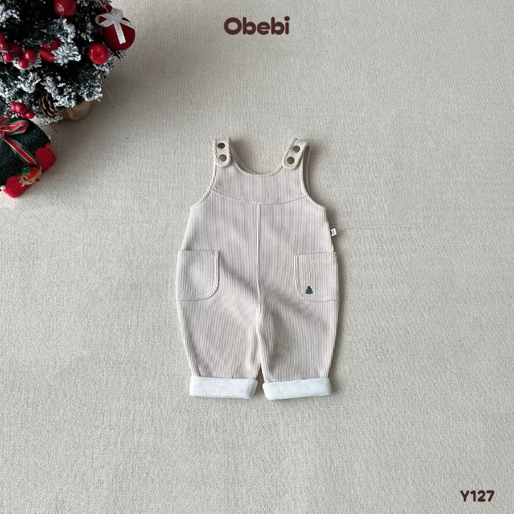 OBEBI - Quần yếm nhung tăm lót lông thêu túi(73-110)