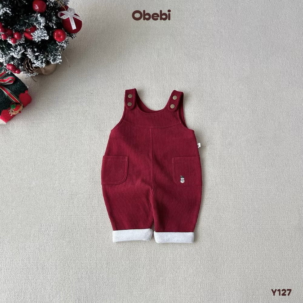OBEBI - Quần yếm nhung tăm lót lông thêu túi(73-110)