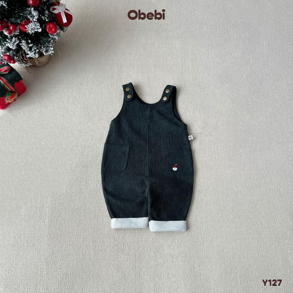 OBEBI - Quần yếm nhung tăm lót lông thêu túi(73-110)
