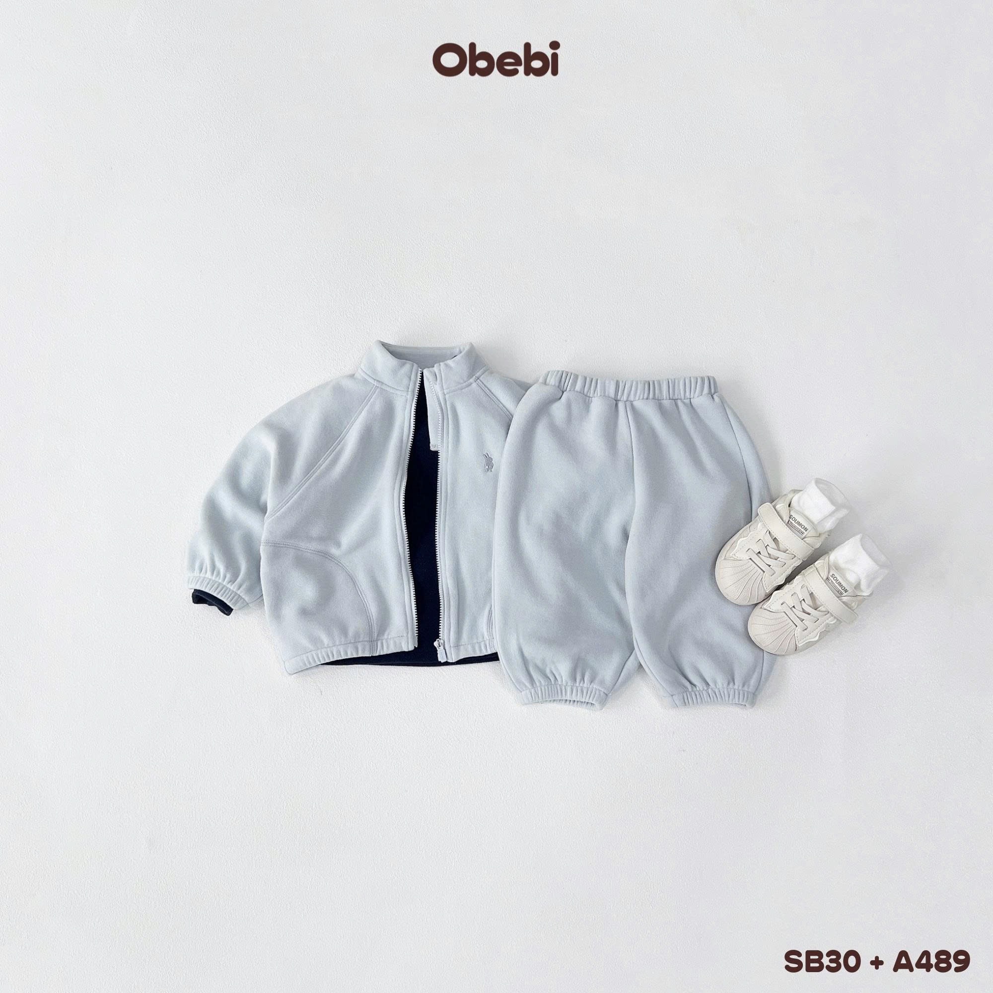 OBEBI - Set bộ áo khoác kéo khoá quần nỉ lông(73-120)
