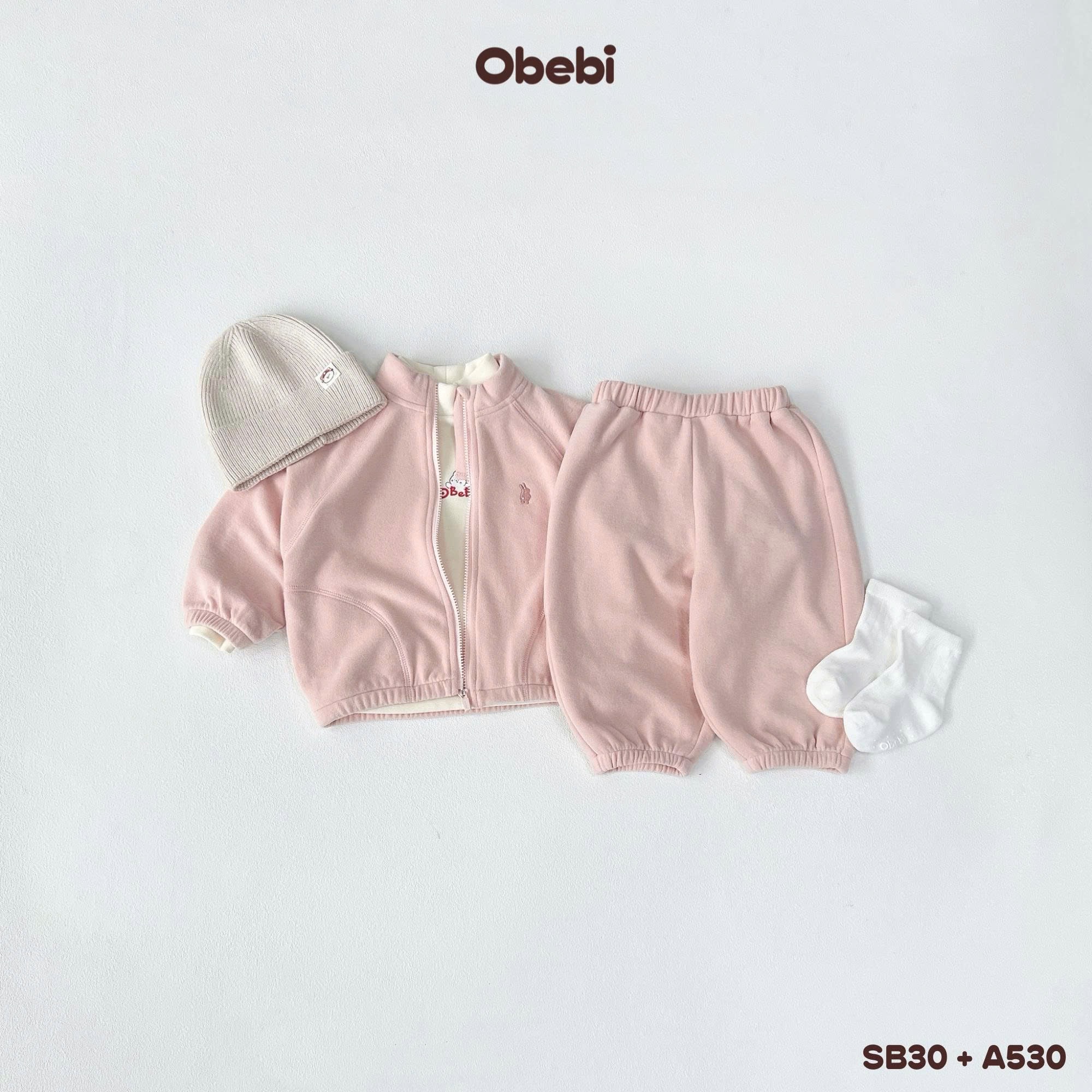 OBEBI - Set bộ áo khoác kéo khoá quần nỉ lông(73-120)