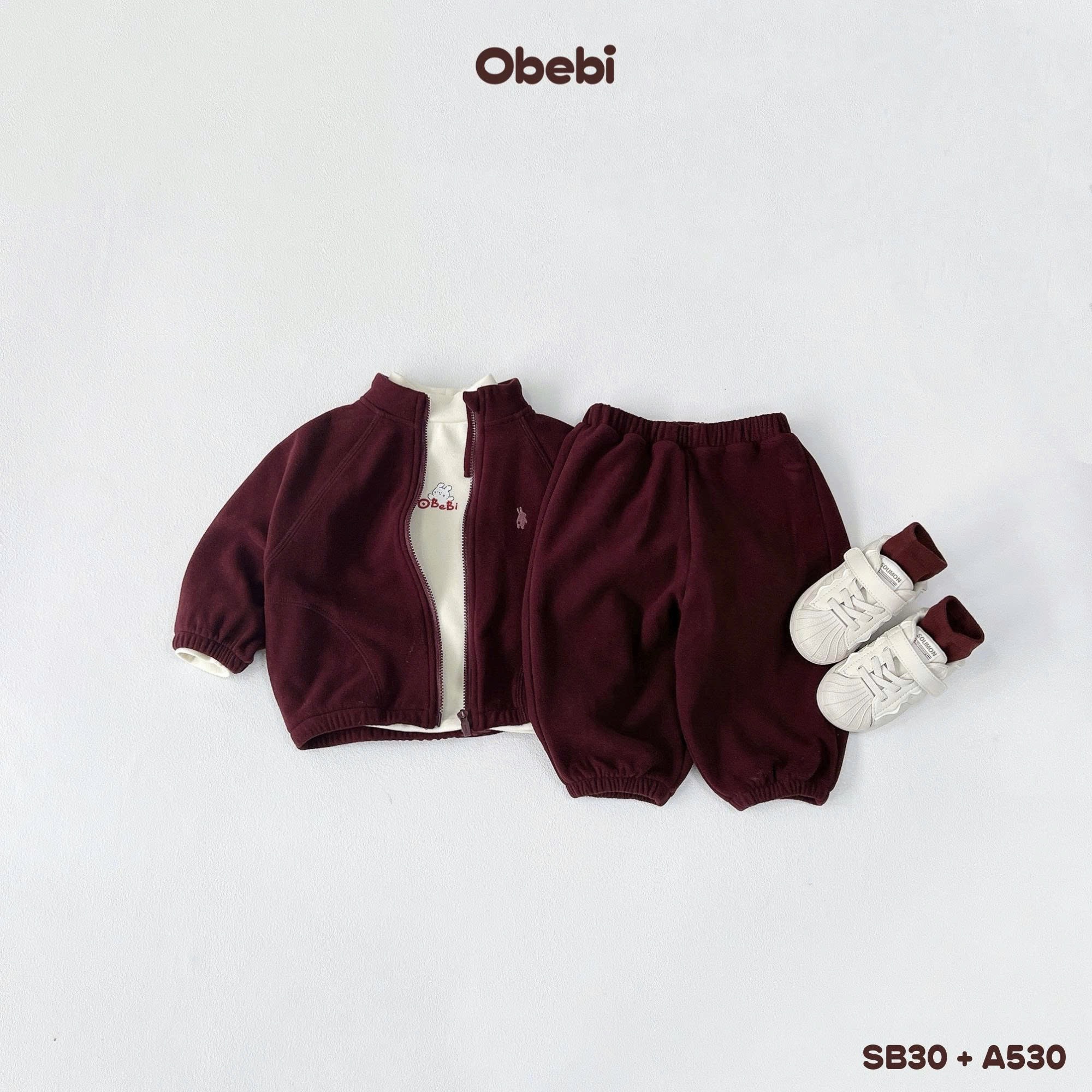 OBEBI - Set bộ áo khoác kéo khoá quần nỉ lông(73-120)