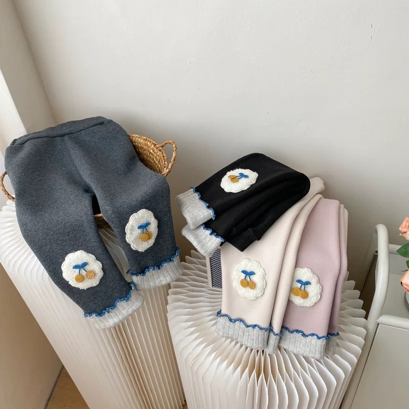 KB - Quần legging lót nỉ thêu tag quả cherry(80-130)