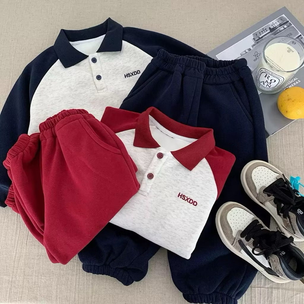 BK - Bộ nỉ POLO chữ lót nỉ tay phối màu(90-140)