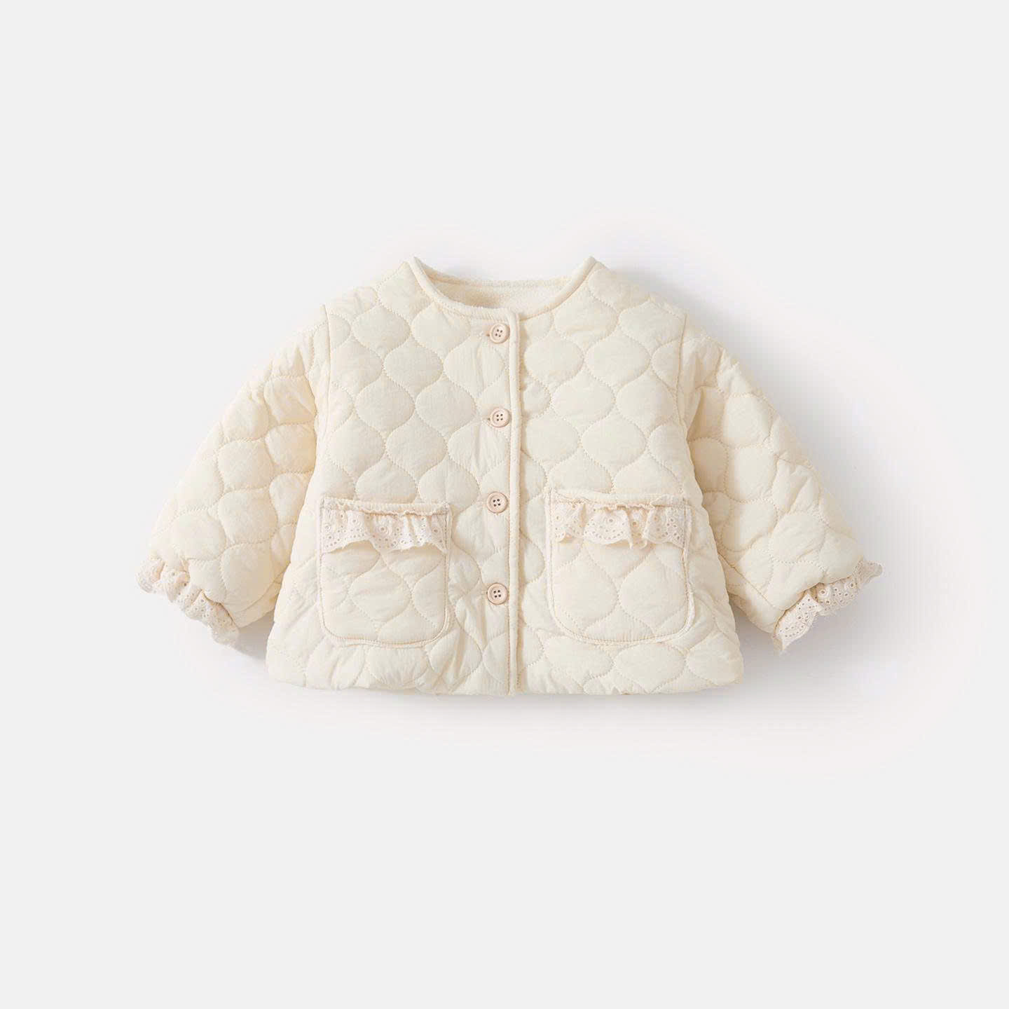 JS - Áo phao kem chần bông trám 2 túi viền ren(73-80)