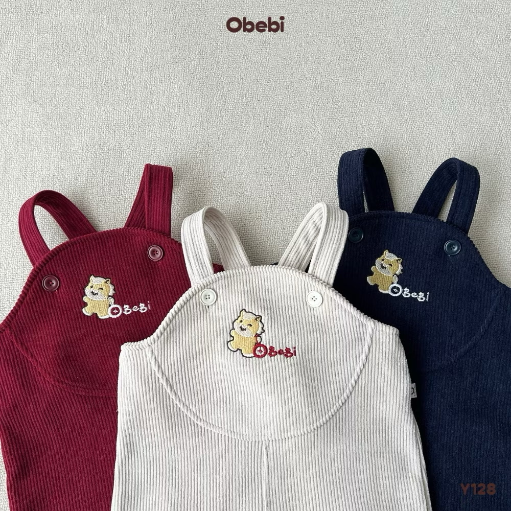 OBEBI - Quần yếm nhung tăm lót lông thêu ngực(73-110)