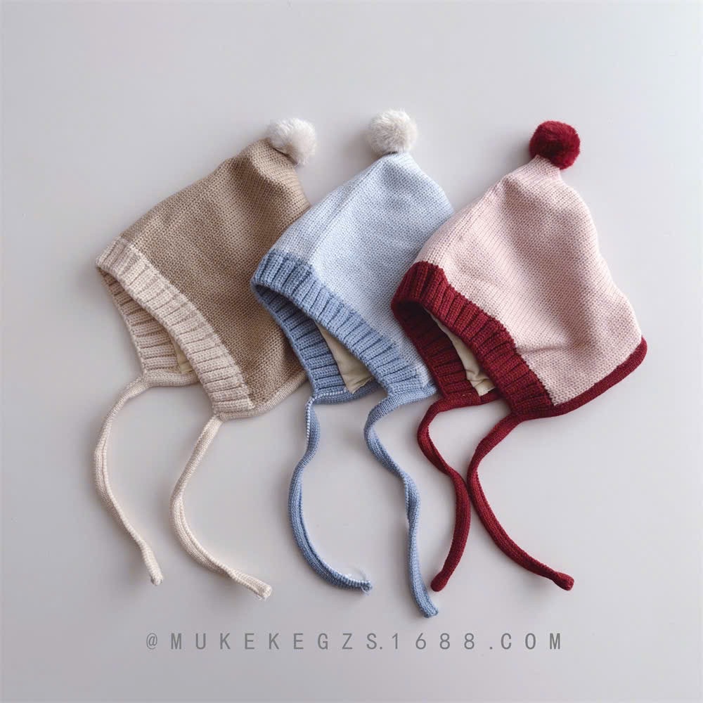 TL - Mũ len buộc dây quả bông(6-24M)