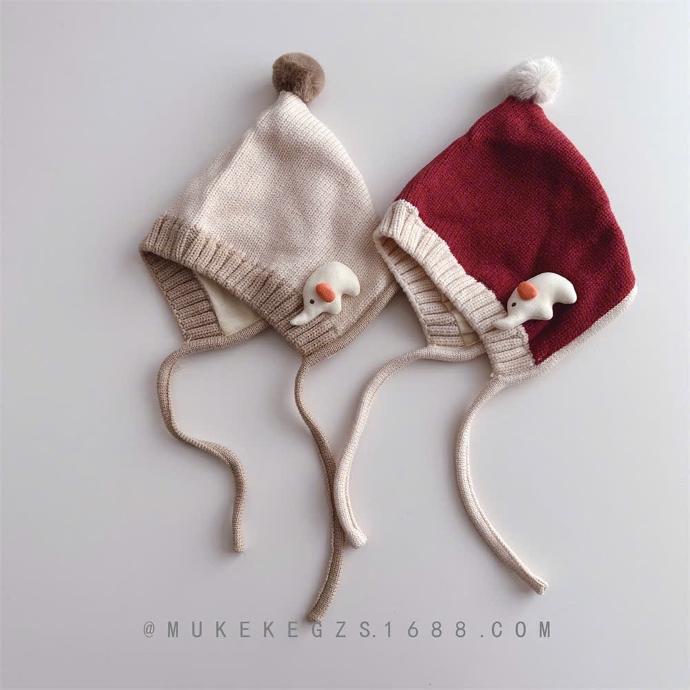 TL - Mũ quả bông buộc dây đính voi(6-24M)