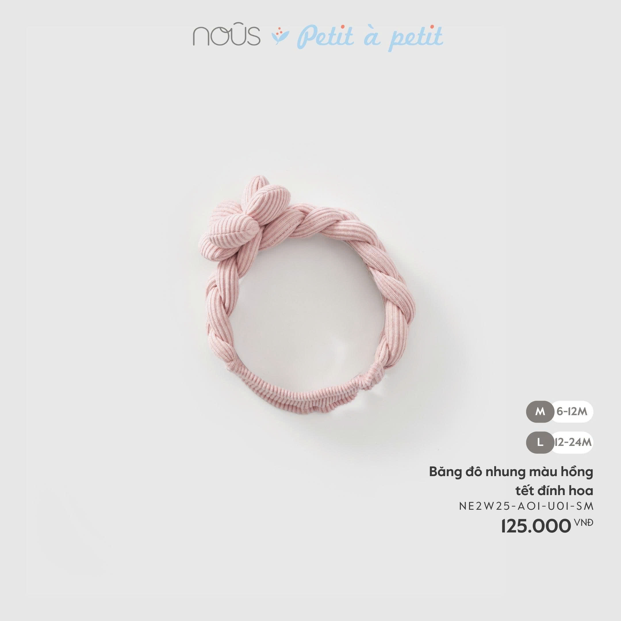 NOUS - Băng đô nhung màu hồng tết đính hoa(M,L)