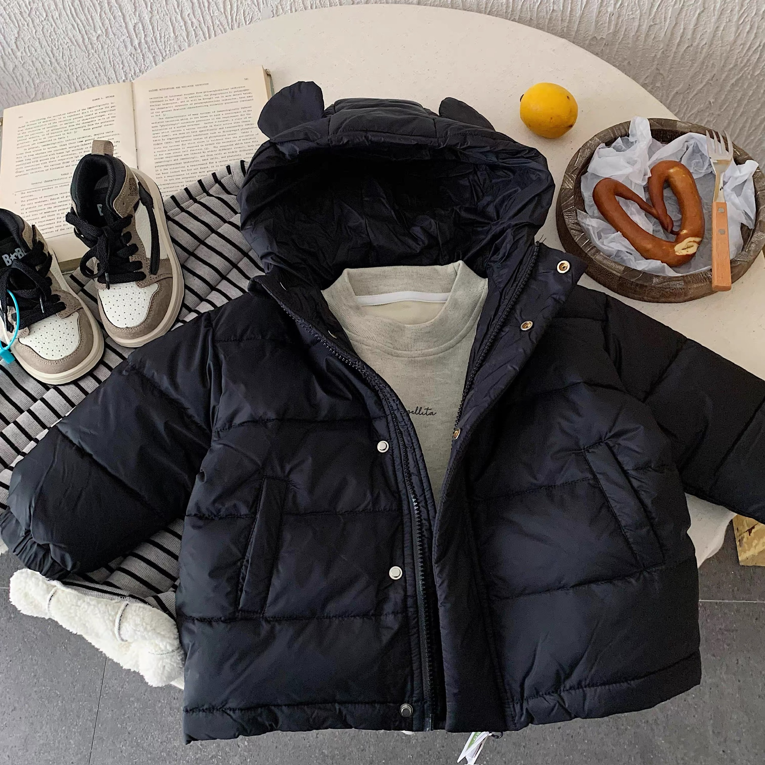 TL - Áo khoác phao siêu nhẹ mũ tai Gấu( 90-140)