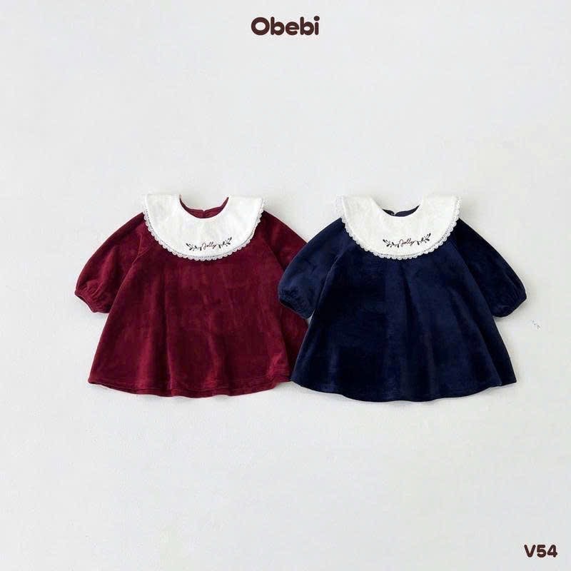 OBEBI - Váy nhung kèm cổ tháo rời(73-120)