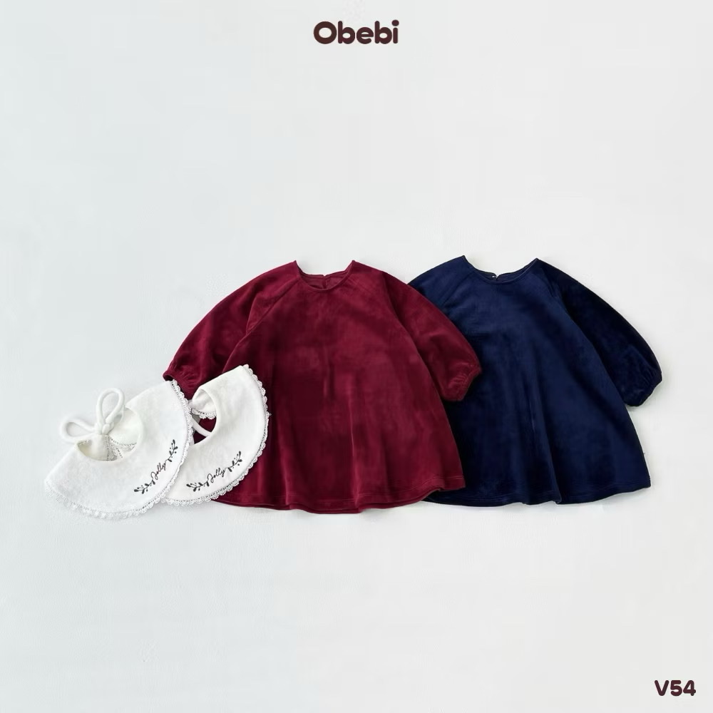 OBEBI - Váy nhung kèm cổ tháo rời(73-120)