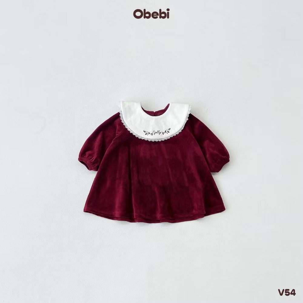 OBEBI - Váy nhung kèm cổ tháo rời(73-120)