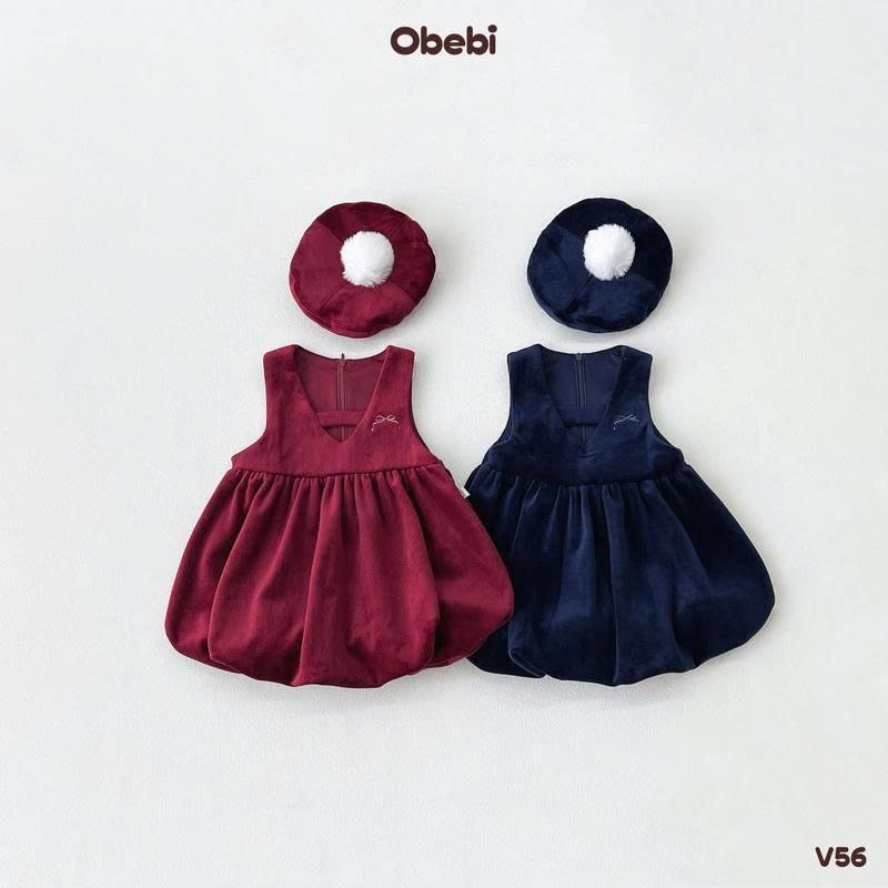 OBEBI - Váy nhung dáng quả bí kèm mũ nồi(73-120)