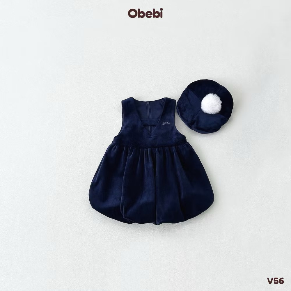 OBEBI - Váy nhung dáng quả bí kèm mũ nồi(73-120)