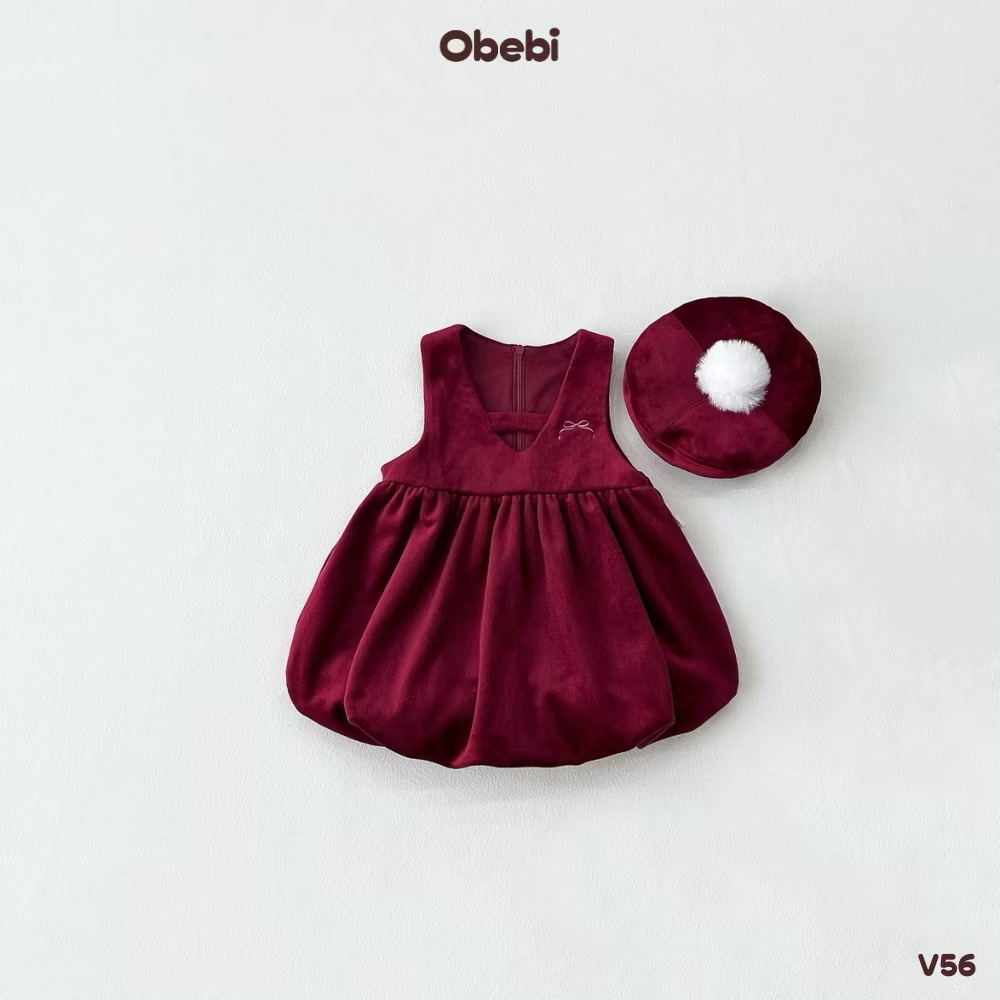 OBEBI - Váy nhung dáng quả bí kèm mũ nồi(73-120)