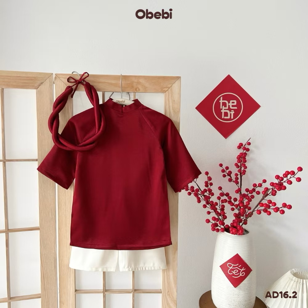 OBEBI - Áo dài vải lụa trơn kèm mấn(73-120)