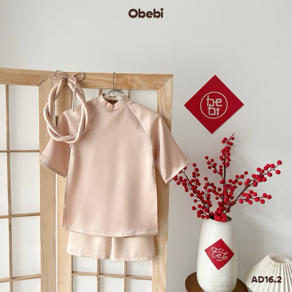 OBEBI - Áo dài vải lụa trơn kèm mấn(73-120)
