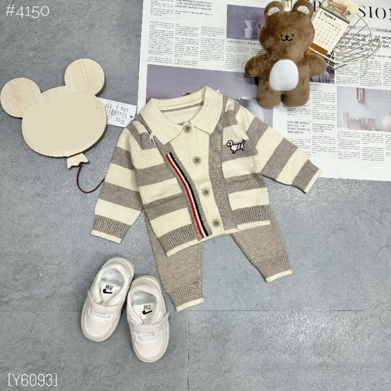 TMT - Set len Thom nâu kẻ be cổ POLO (66-90)