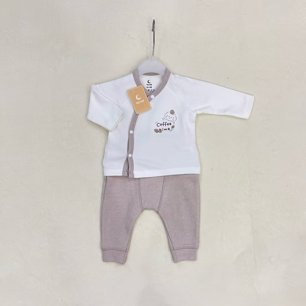 MOON@ - Bộ dài tay cài lệch nỉ nhung(0-6M)