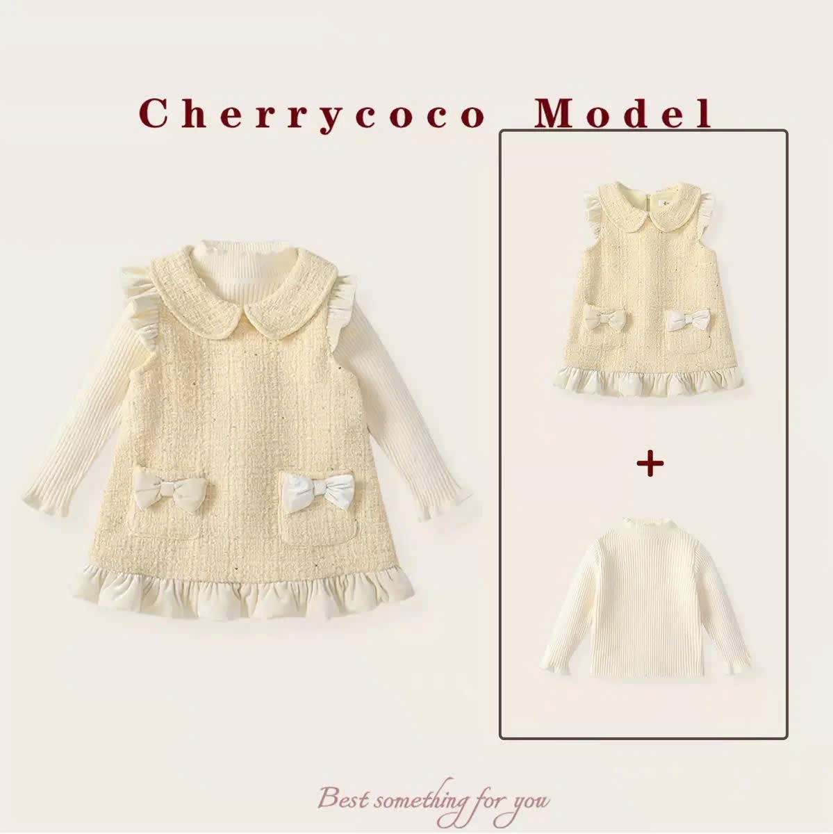 LB - Set váy dạ tweet viền bèo nhung be cổ sen(90-140)