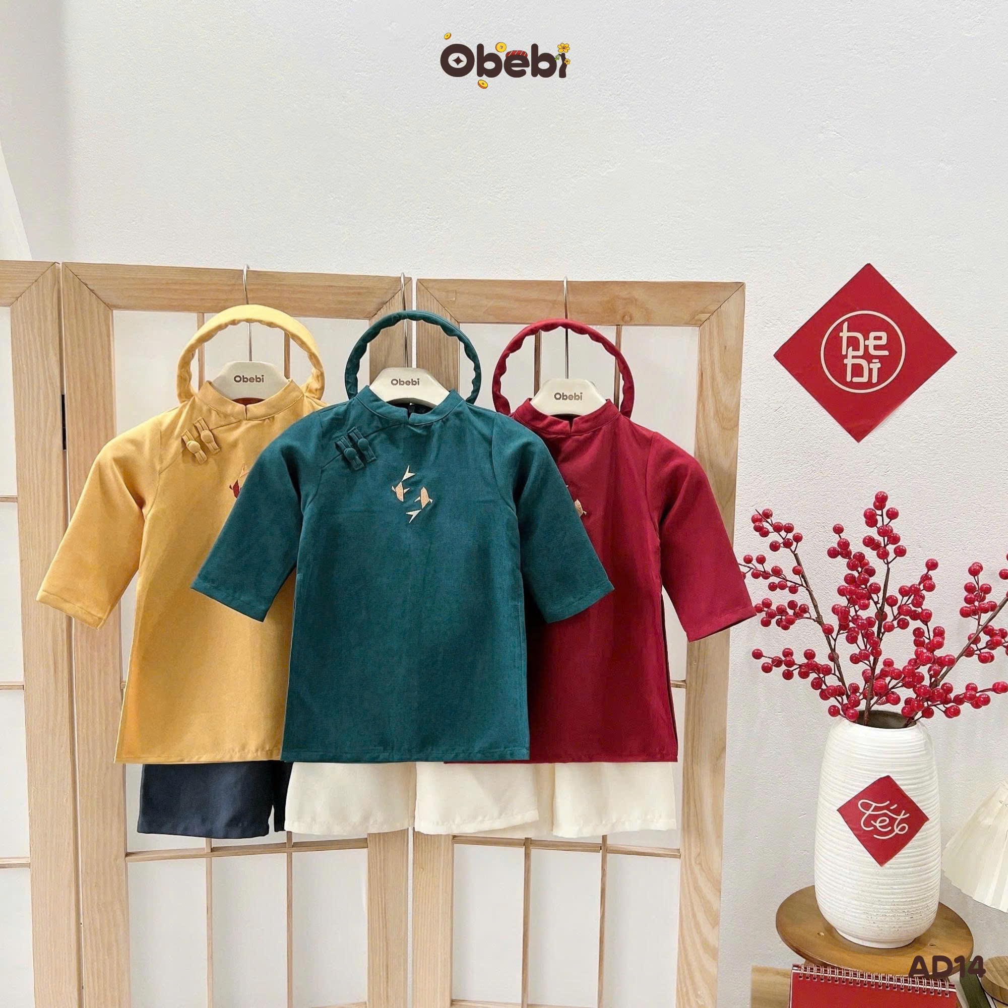 OBEBI - Áo dài phối màu vai kèm mấn (73-120)