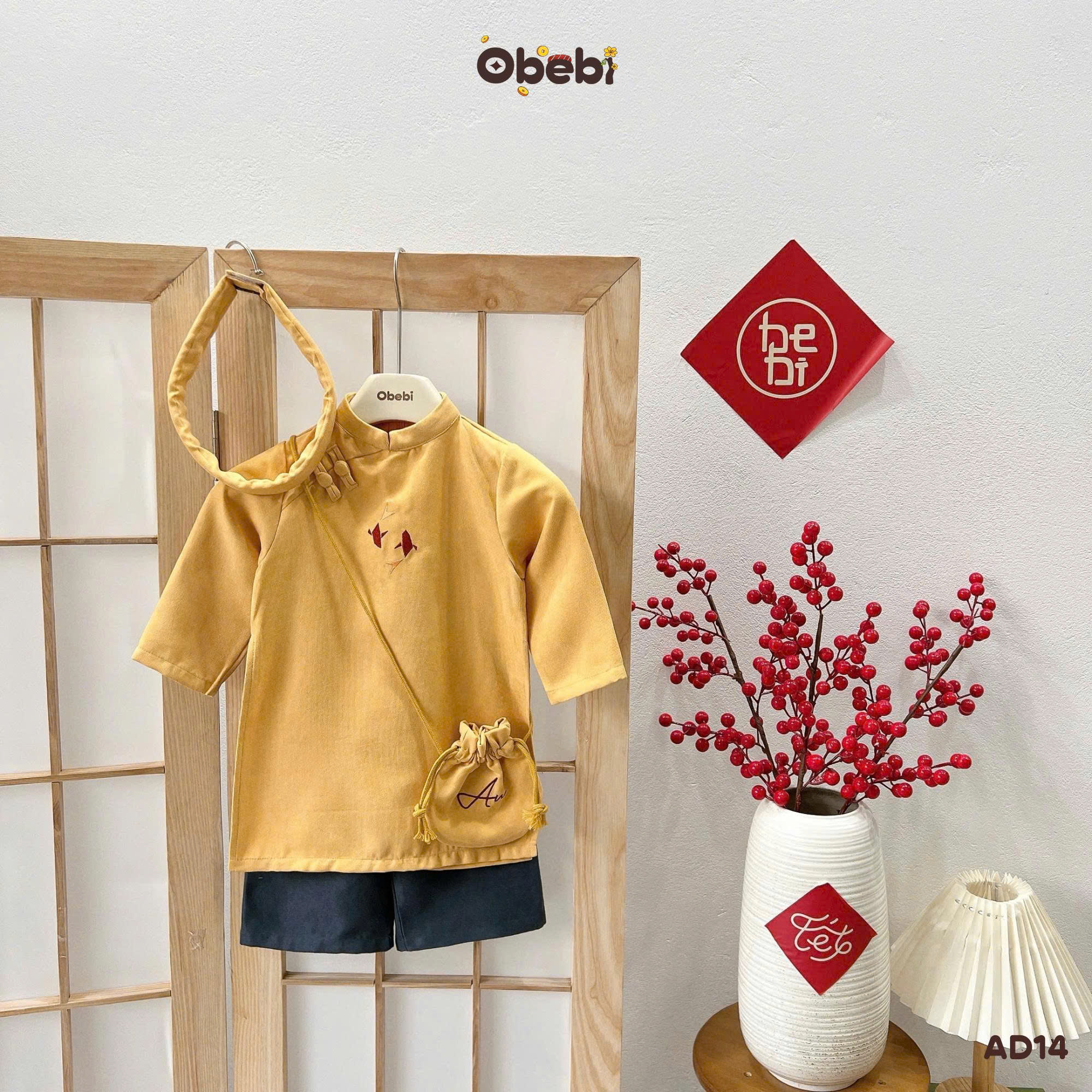 OBEBI - Áo dài phối màu vai kèm mấn (73-120)
