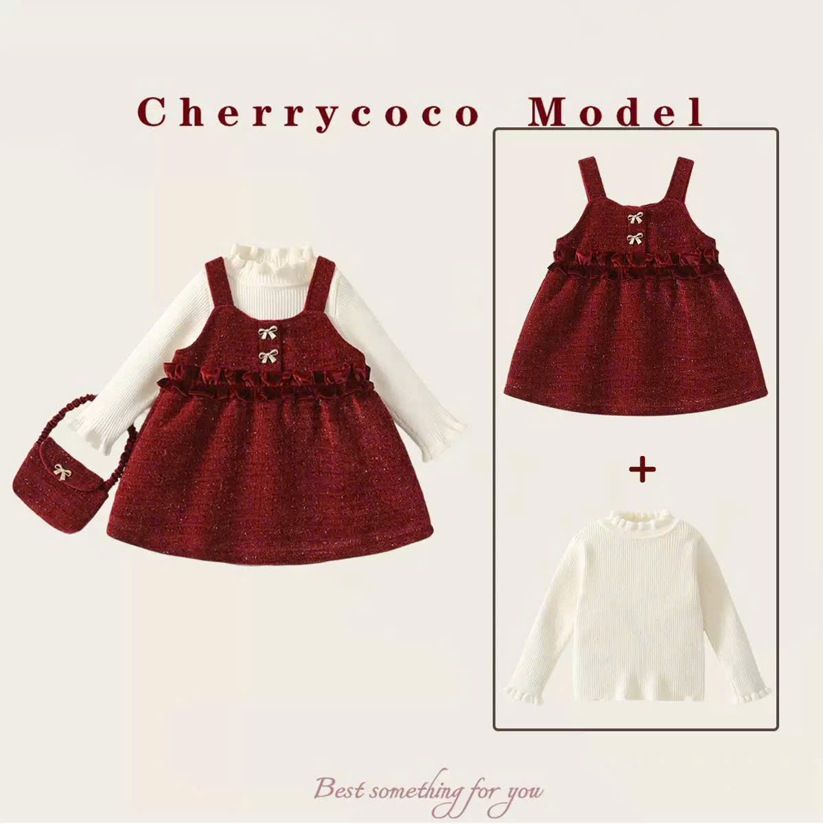 LB - Set váy nhung đỏ+áo len trắng(80-140)