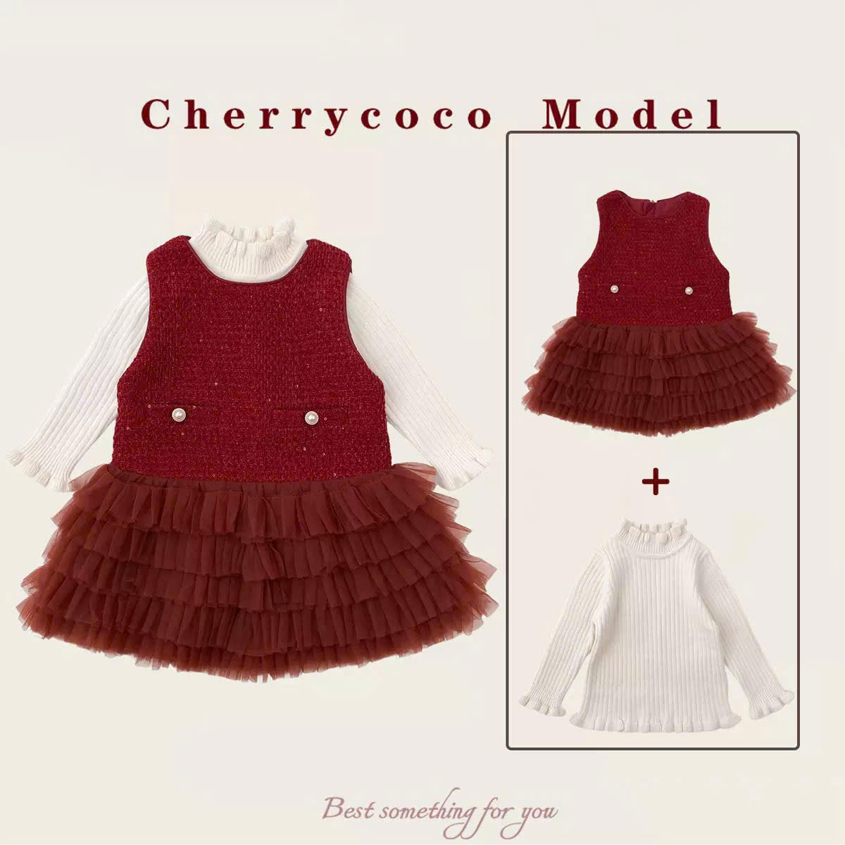 LB - Set váy đỏ dạ tầng+áo len trắng(80-140)