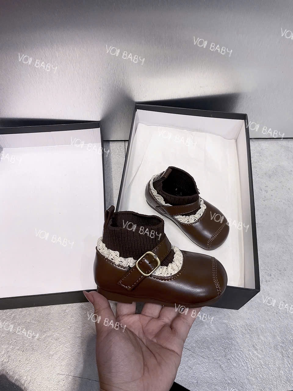 KB - Bốt bo chun phối da viền ren trắng(21-30)