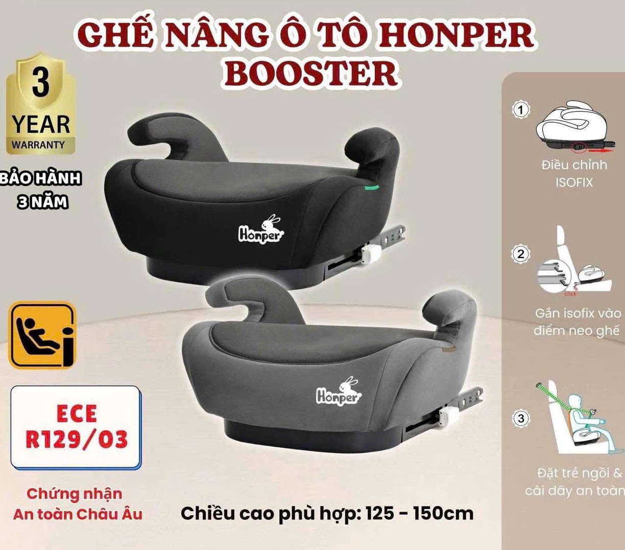 HONPER - GHẾ NÂNG Ô TÔ ISOFIX BOOSTER HP860