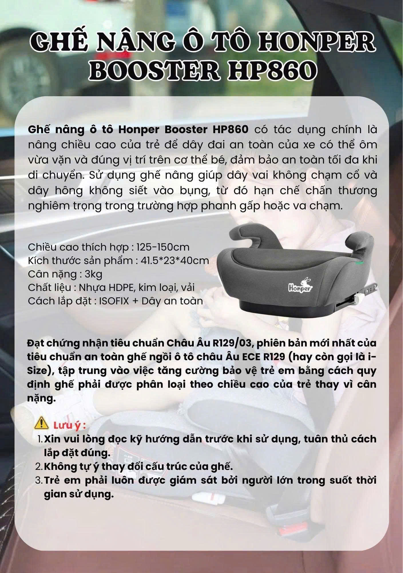 HONPER - GHẾ NÂNG Ô TÔ ISOFIX BOOSTER HP860