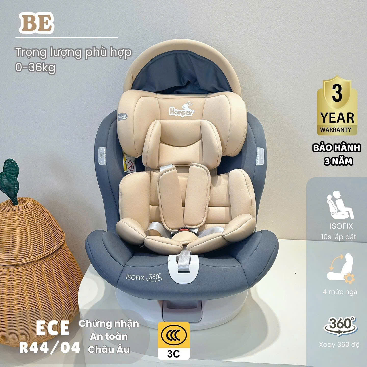 HONPER - GHẾ NGỒI Ô TÔ ISOFIX COMFY HP869