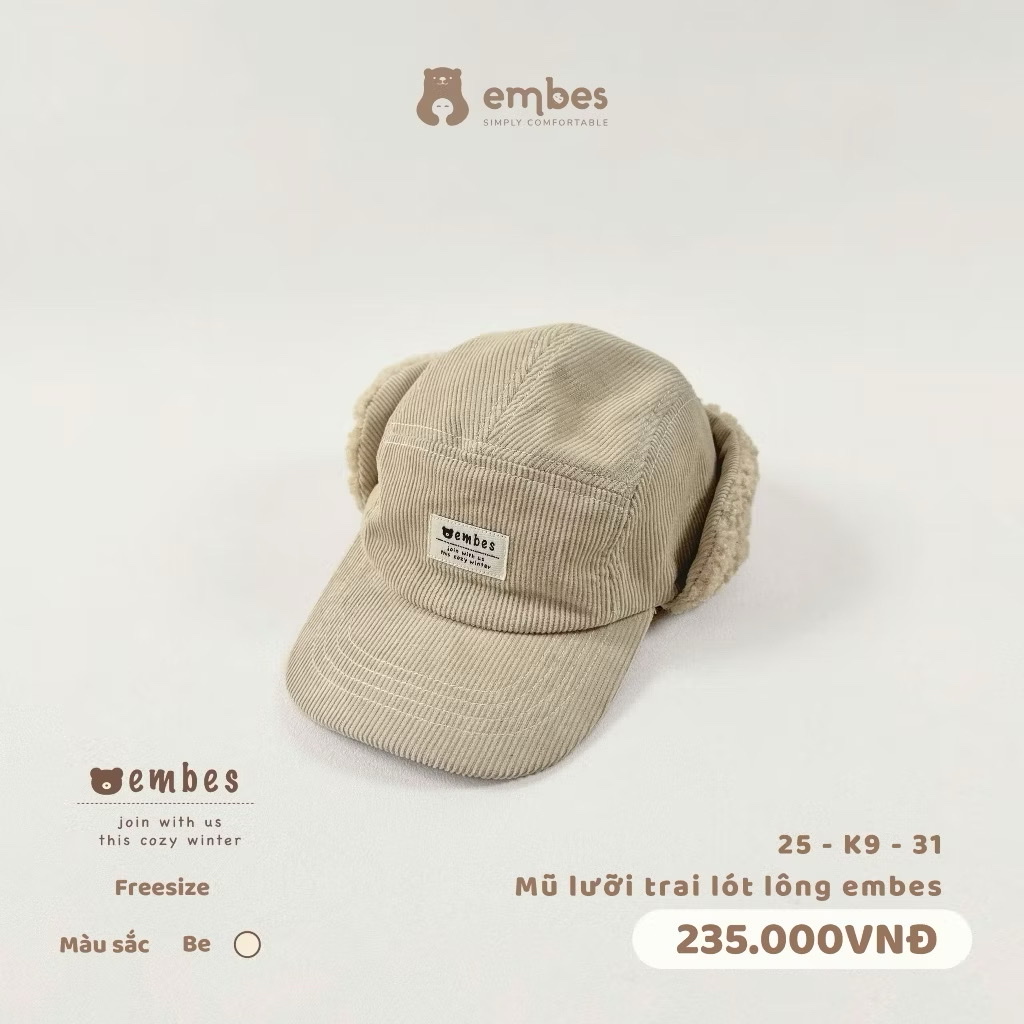 EMBES - Mũ lưỡi trai lót lông Embes (3Y+)