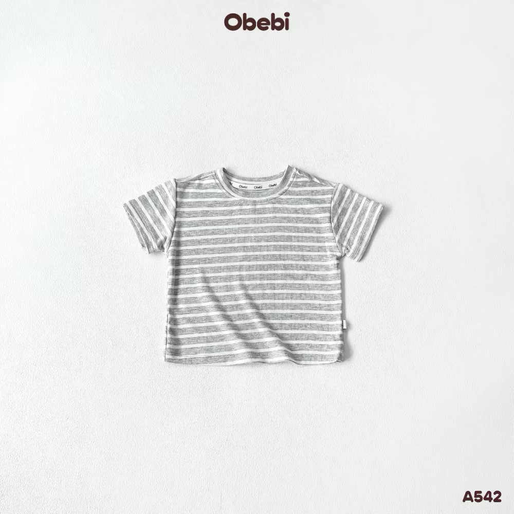 OBEBI - Áo thun kẻ hoạ tiết OBEBI (73-120)