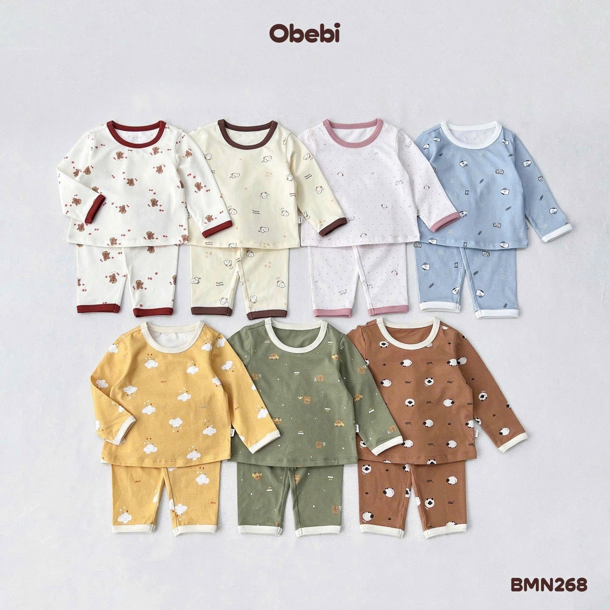 OBEBI - Bộ dài tay hoạ tiết phối màu viền hình dễ thương OBEBI(66-120)