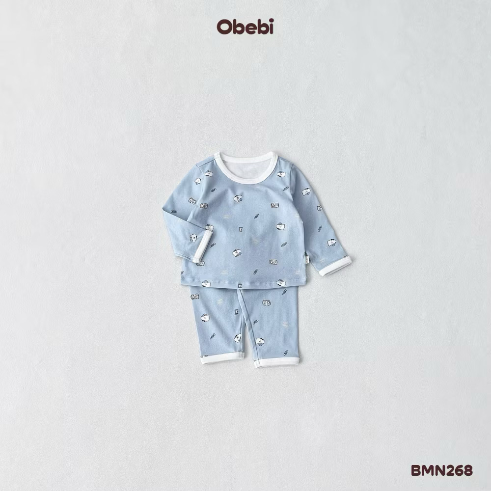 OBEBI - Bộ dài tay hoạ tiết phối màu viền hình dễ thương OBEBI(66-120)